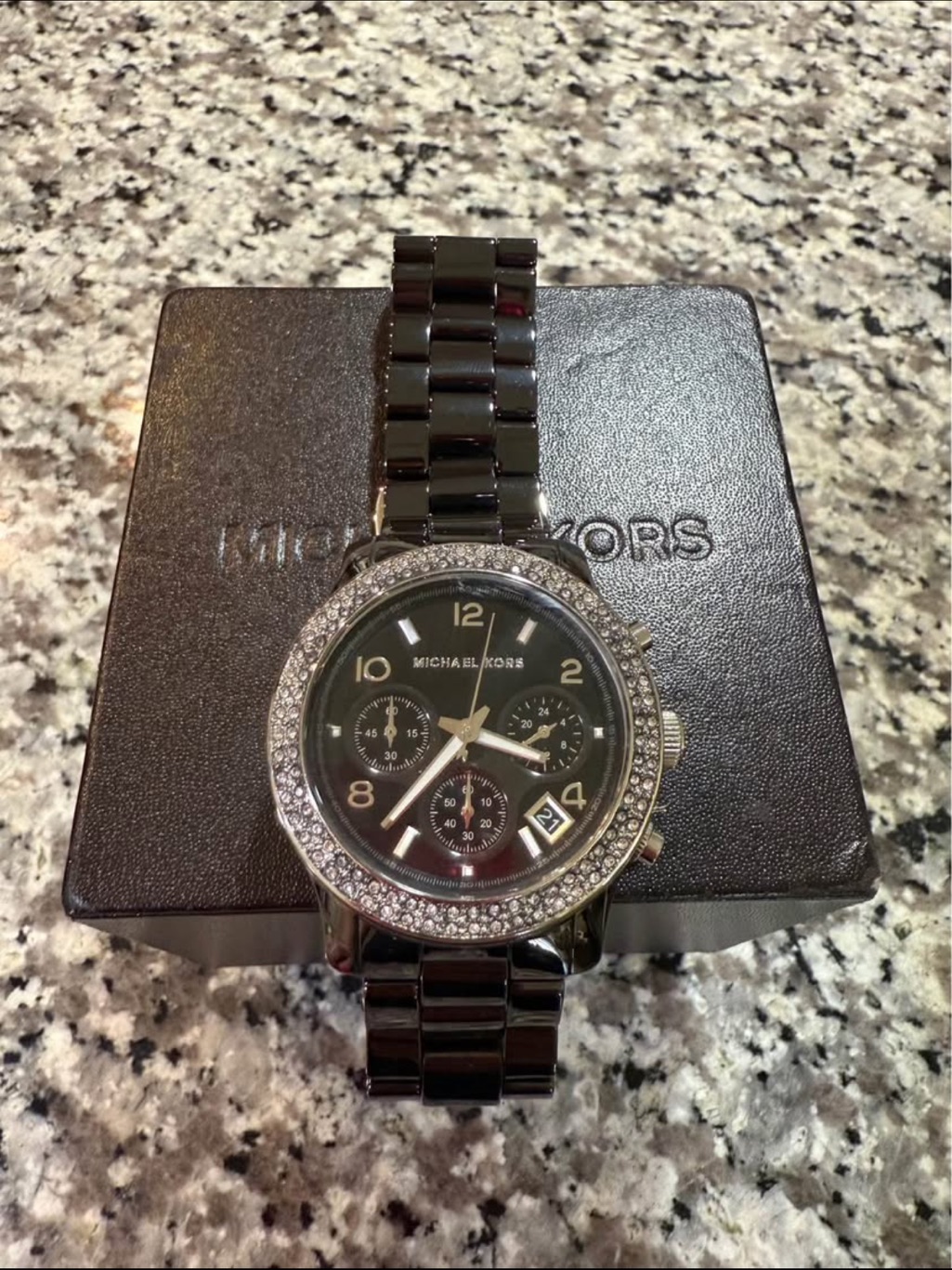 Michael Kors Black Ceramic Watch With Crystal Bezel